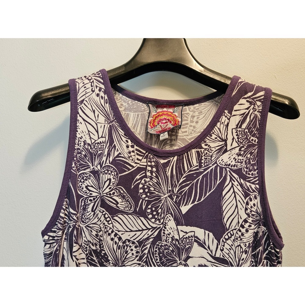 Johnny Was Los Angeles Purple Butterfly Bamboo Viscose Maxi Dress Sleeveless M